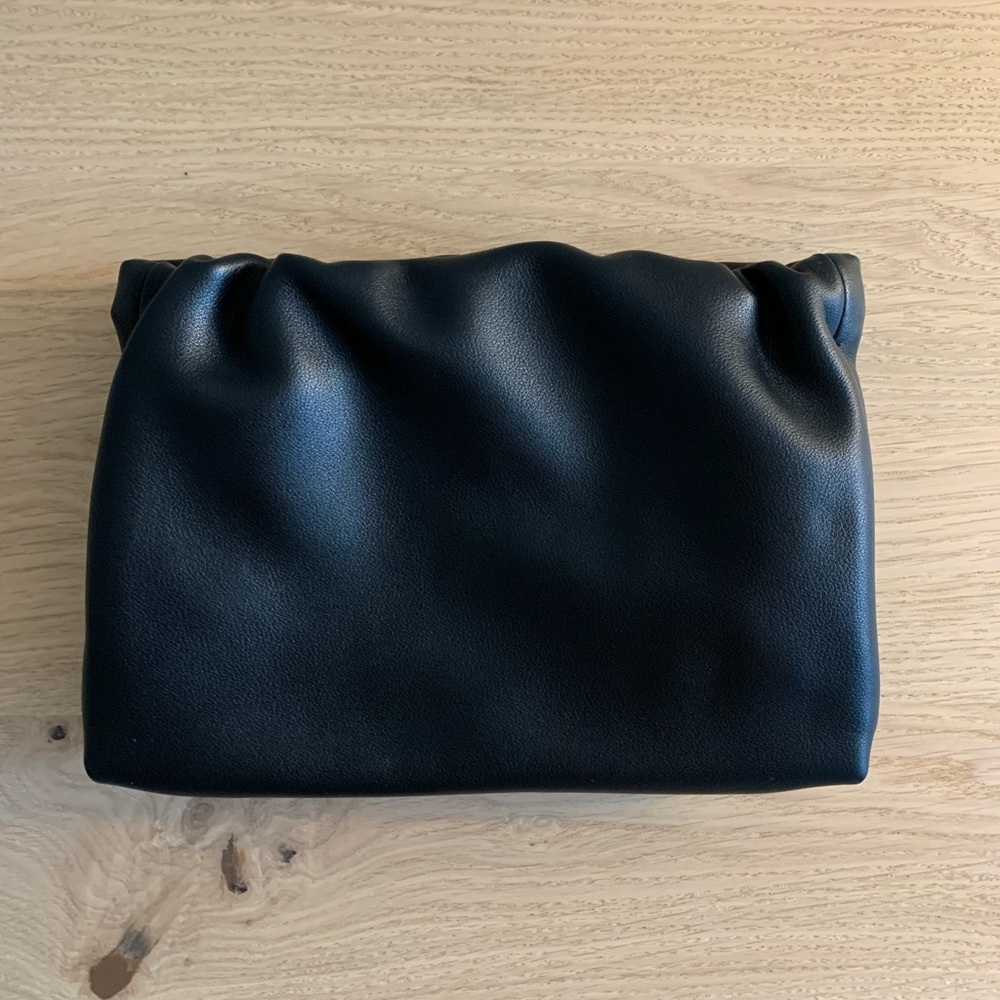 Anthropologie Black Gathered Faux Leather Clutch